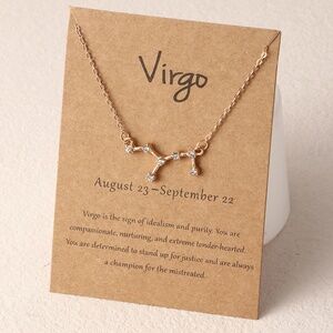 **VIRGO* Gold x Rhinestone Constellation Pattern Shape Fashion Necklace